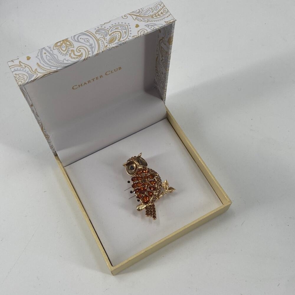 NIB Owl rhinestone encrusted brooch